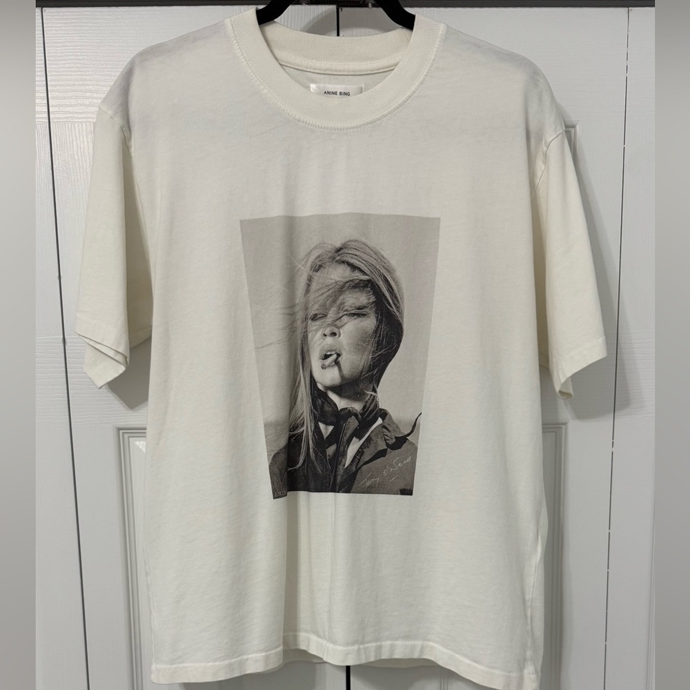 Anine Bing Off-White Crew Neck Top